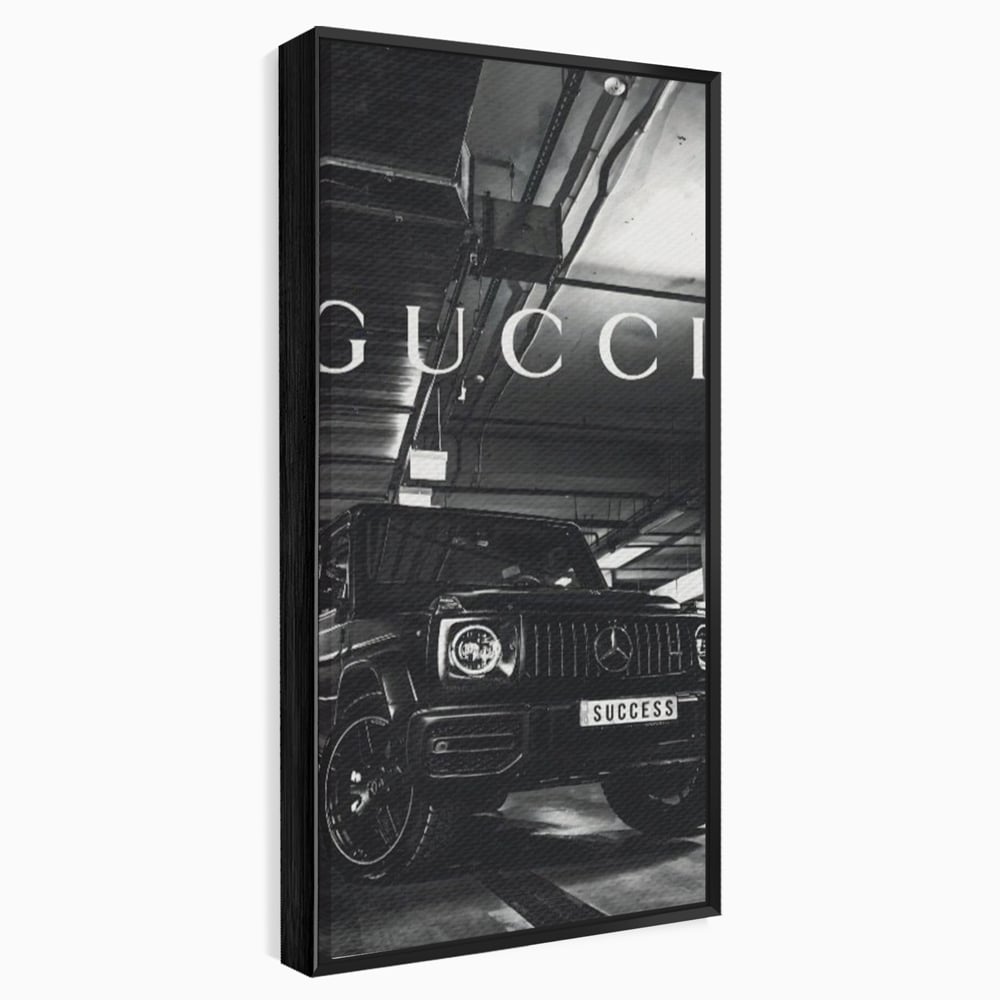 Tablou canvas cu tablou canvas cu masina si text, in rama de aluminiu negru